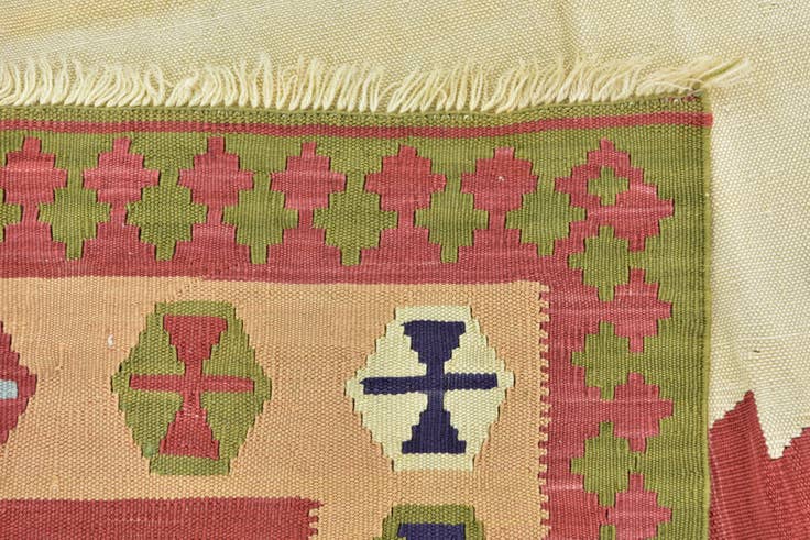 Detail image of 4' 2 x 8' 9 Hand Woven Kilim Fars Wool Runner Rug