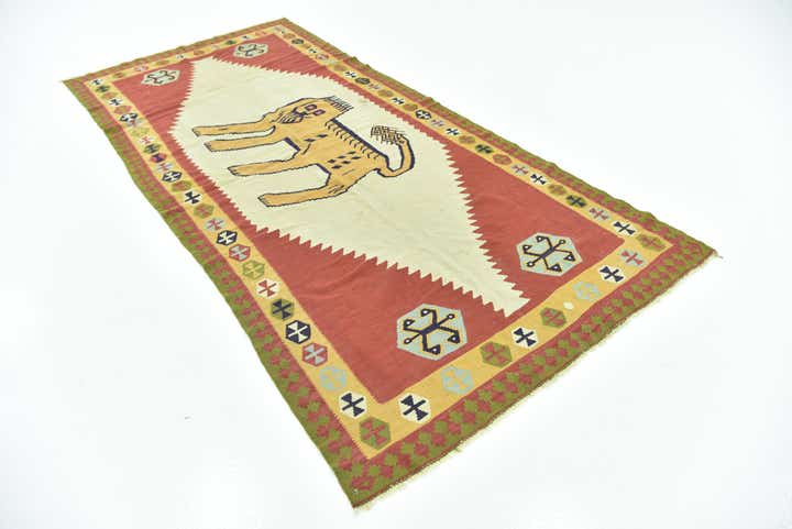 4' 2 x 8' 9 Hand Woven Kilim Fars Wool Runner Rug