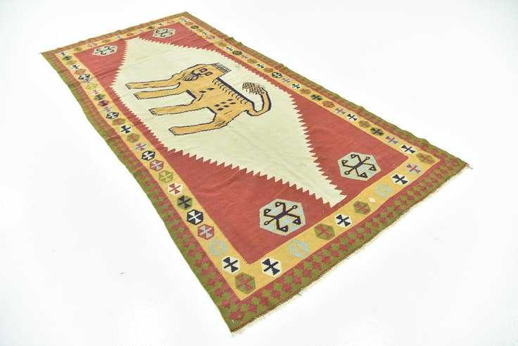 Detail image of 4' 2 x 8' 9 Hand Woven Kilim Fars Wool Runner Rug