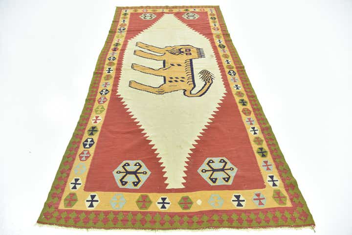 4' 2 x 8' 9 Hand Woven Kilim Fars Wool Runner Rug