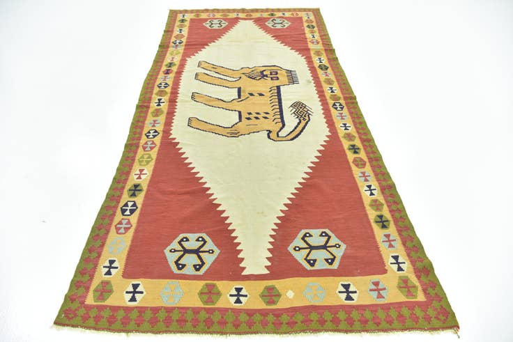 Detail image of 4' 2 x 8' 9 Hand Woven Kilim Fars Wool Runner Rug