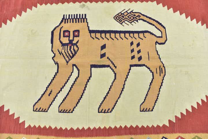 4' 2 x 8' 9 Hand Woven Kilim Fars Wool Runner Rug