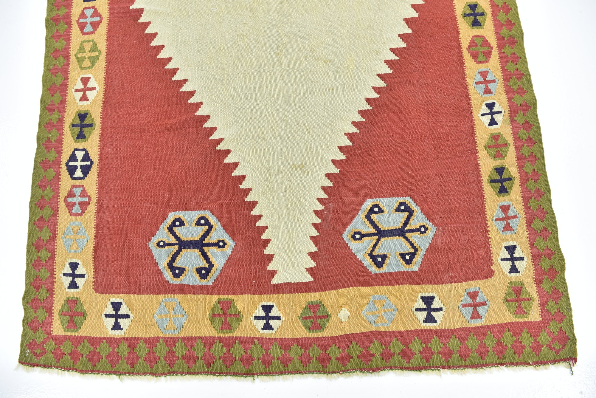 4' 2 x 8' 9 Hand Woven Kilim Fars Wool Runner Rug