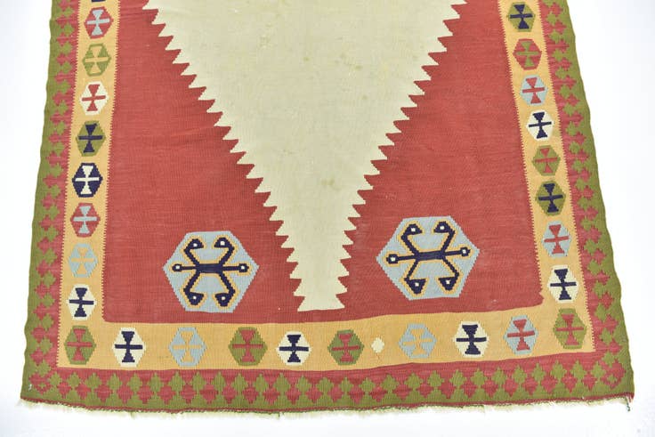 Detail image of 4' 2 x 8' 9 Hand Woven Kilim Fars Wool Runner Rug