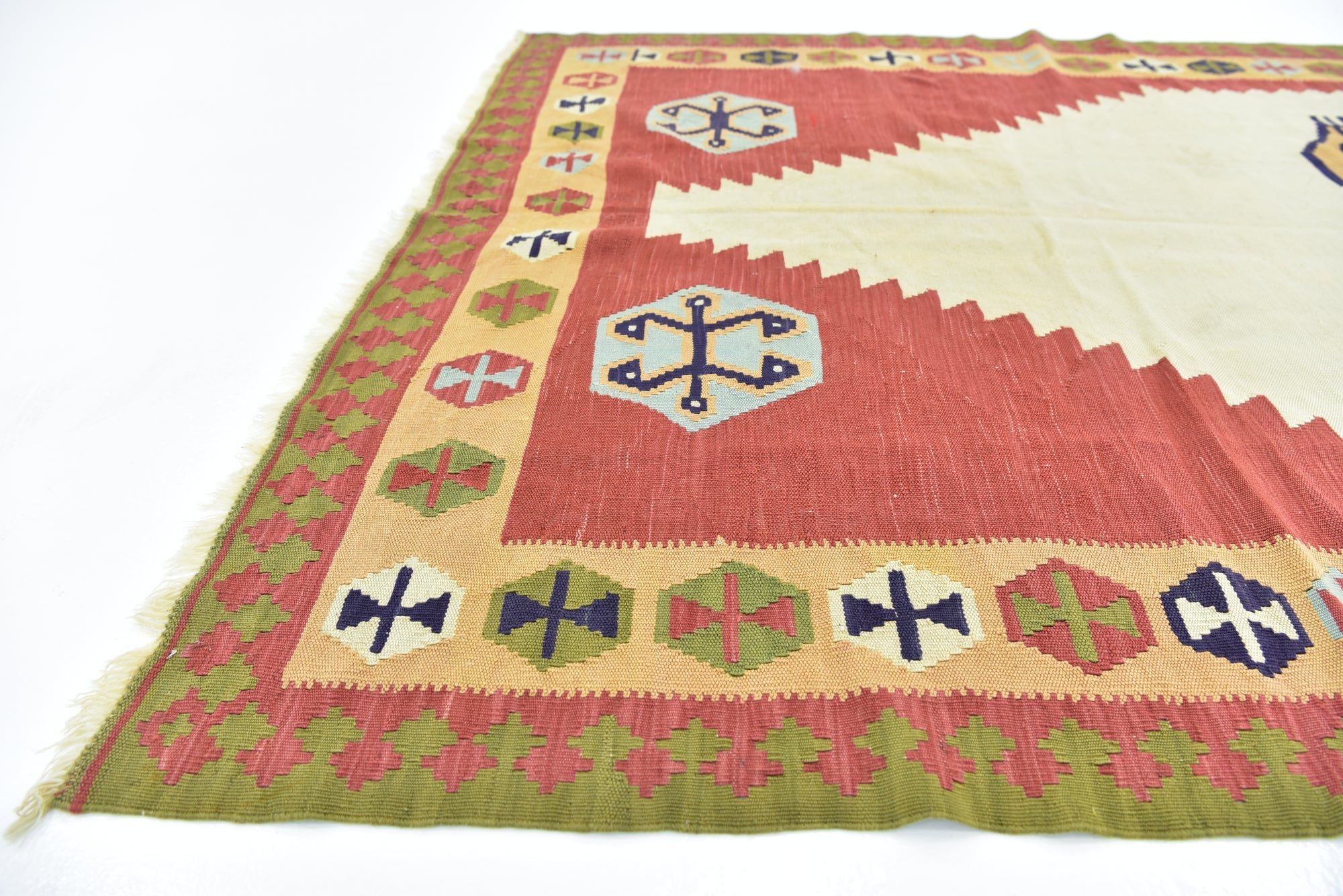 4' 2 x 8' 9 Hand Woven Kilim Fars Wool Runner Rug