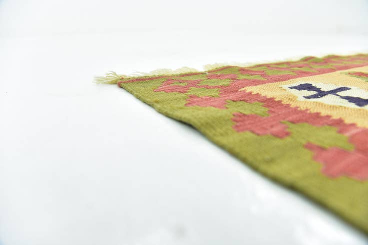Detail image of 4' 2 x 8' 9 Hand Woven Kilim Fars Wool Runner Rug