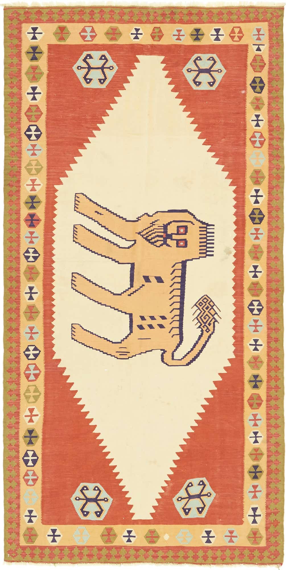 4' 2 x 8' 9 Hand Woven Kilim Fars Wool Runner Rug