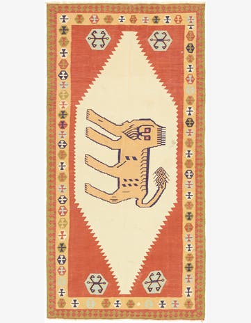 4' 2 x 8' 9 Hand Woven Kilim Fars Wool Runner Rug