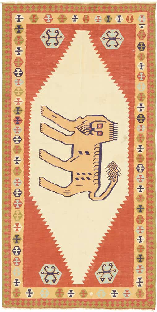 4' 2 x 8' 9 Hand Woven Kilim Fars Wool Runner Rug