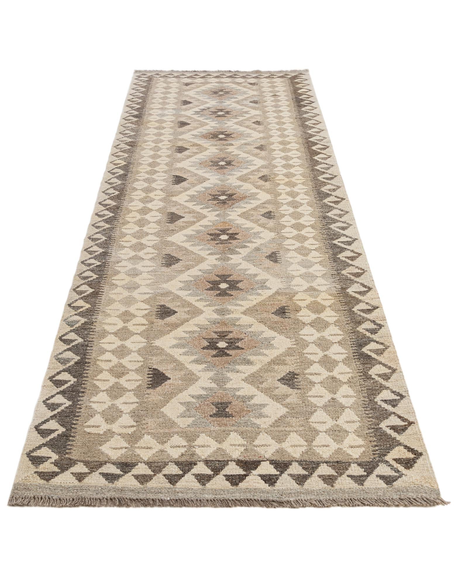 2' 8 x 9' 9 Hand Woven Kilim Maymana Wool Runner Rug