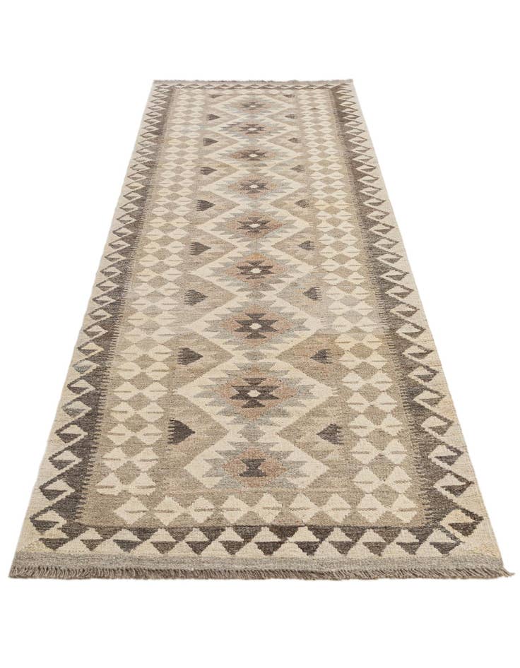 Detail image of 2' 8 x 9' 9 Hand Woven Kilim Maymana Wool Runner Rug