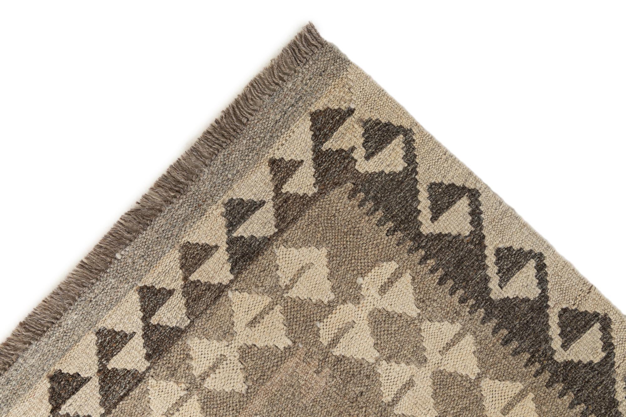2' 8 x 9' 9 Hand Woven Kilim Maymana Wool Runner Rug