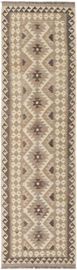 Detail image of 2' 8 x 9' 9 Hand Woven Kilim Maymana Wool Runner Rug