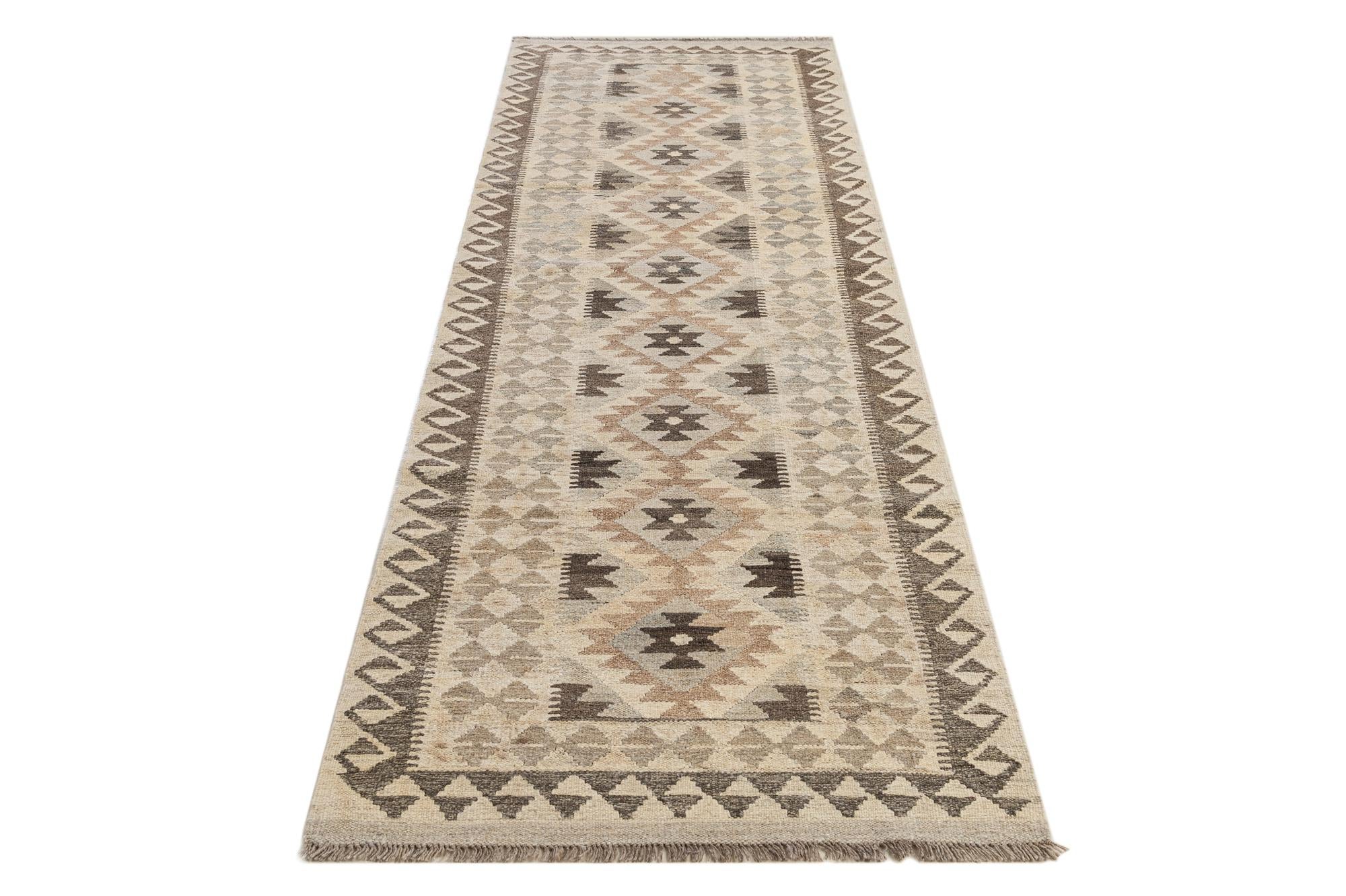2' 10 x 9' 8 Hand Woven Kilim Maymana Wool Runner Rug
