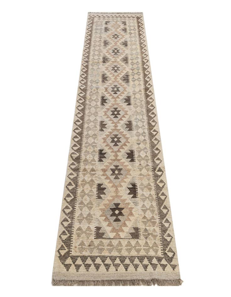 Detail image of 2' 10 x 9' 8 Hand Woven Kilim Maymana Wool Runner Rug