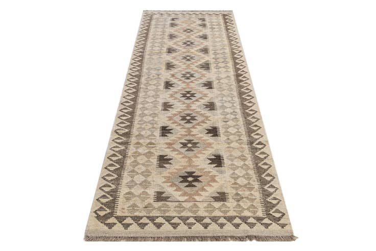 Detail image of 2' 10 x 9' 8 Hand Woven Kilim Maymana Wool Runner Rug