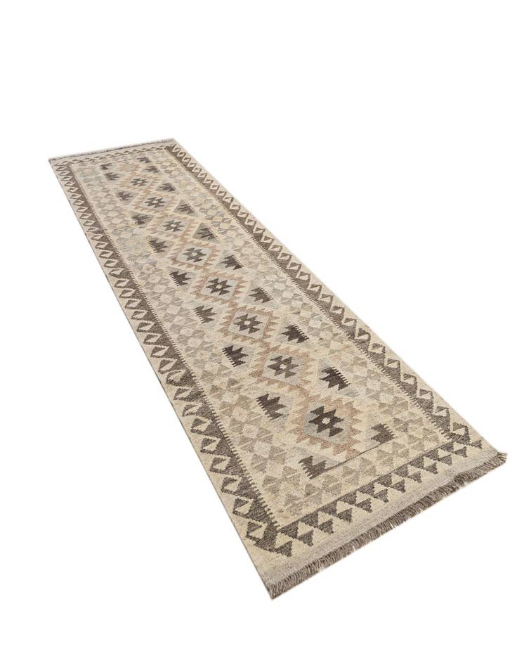 Detail image of 2' 10 x 9' 8 Hand Woven Kilim Maymana Wool Runner Rug