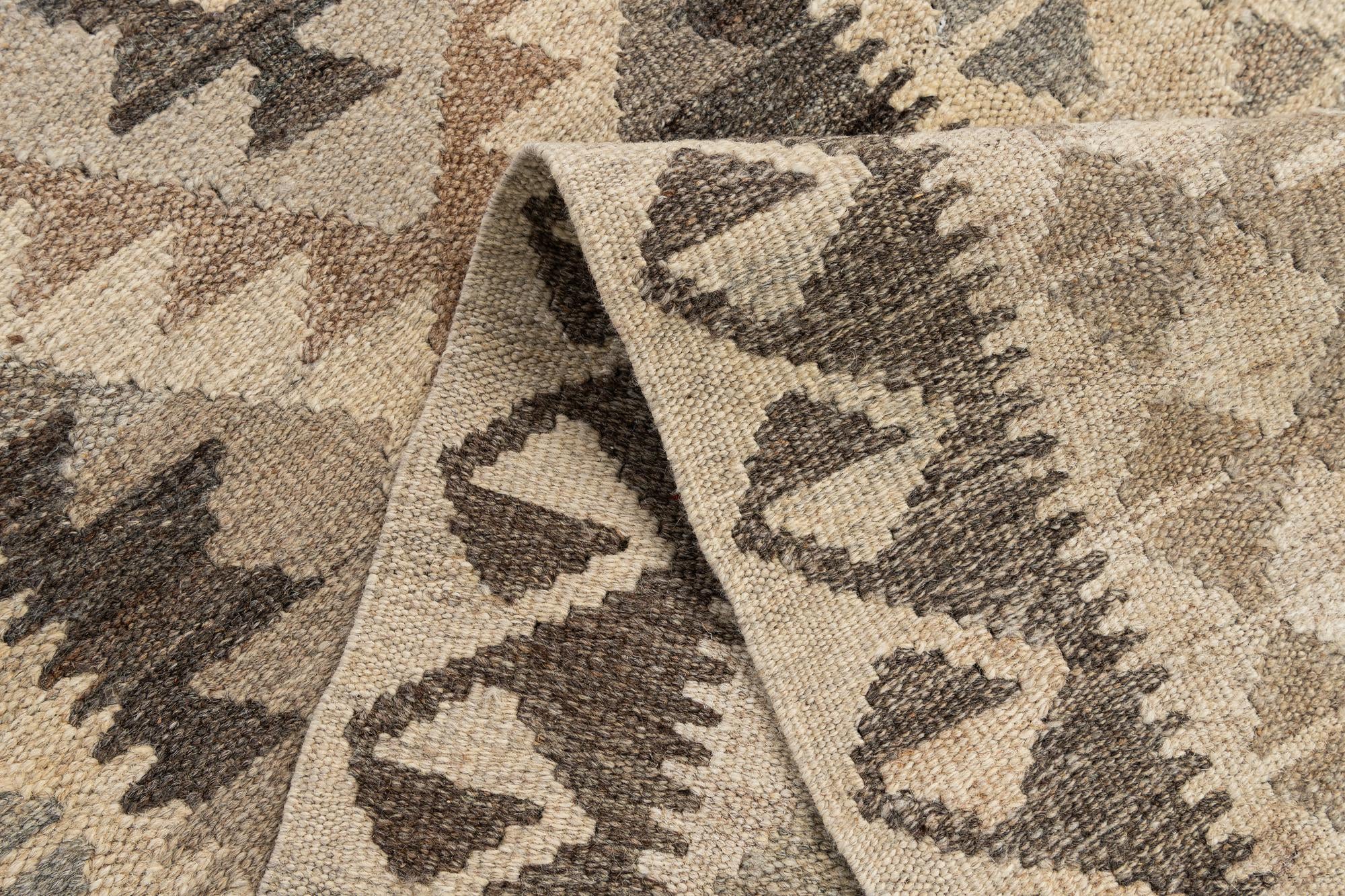 2' 10 x 9' 8 Hand Woven Kilim Maymana Wool Runner Rug