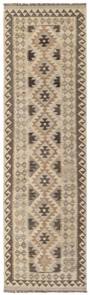 Detail image of 2' 10 x 9' 8 Hand Woven Kilim Maymana Wool Runner Rug