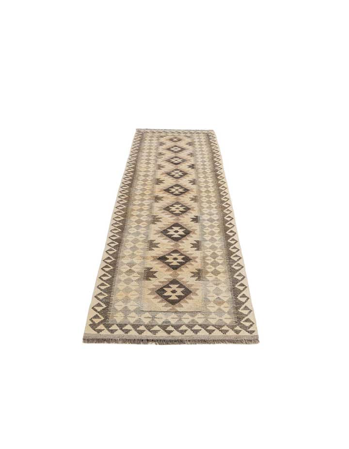 2' 9 x 9' 9 Hand Woven Kilim Maymana Wool Runner Rug