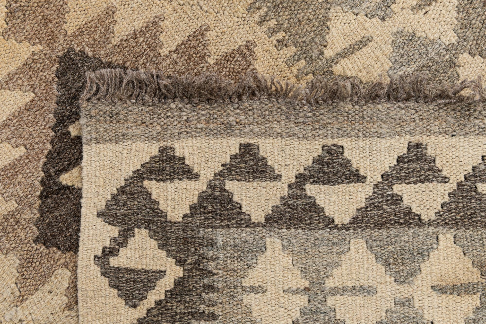 2' 9 x 9' 9 Hand Woven Kilim Maymana Wool Runner Rug