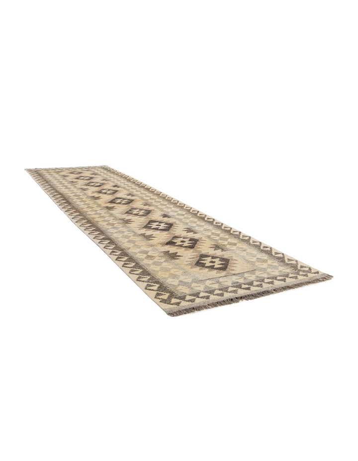 2' 9 x 9' 9 Hand Woven Kilim Maymana Wool Runner Rug