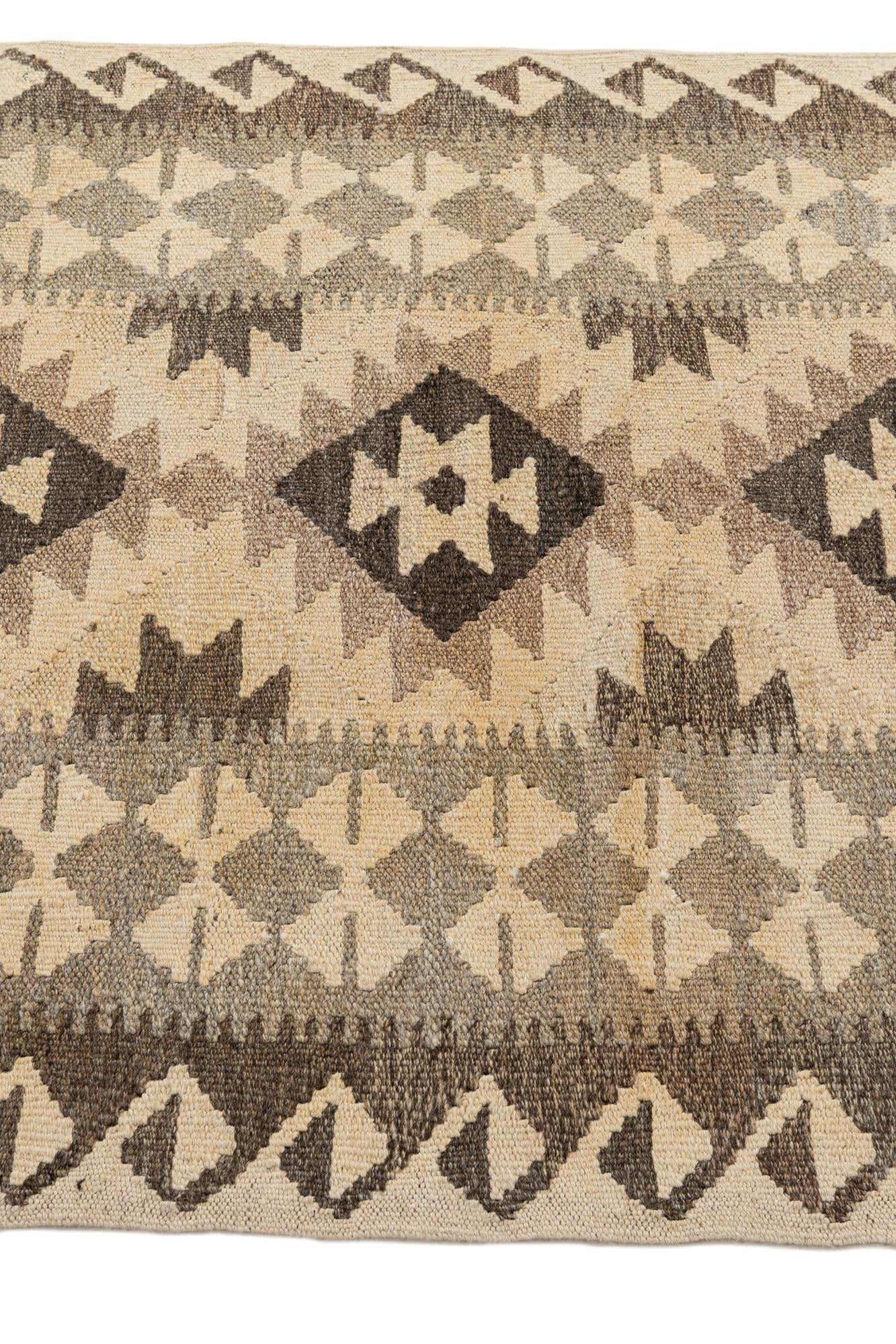 2' 9 x 9' 9 Hand Woven Kilim Maymana Wool Runner Rug