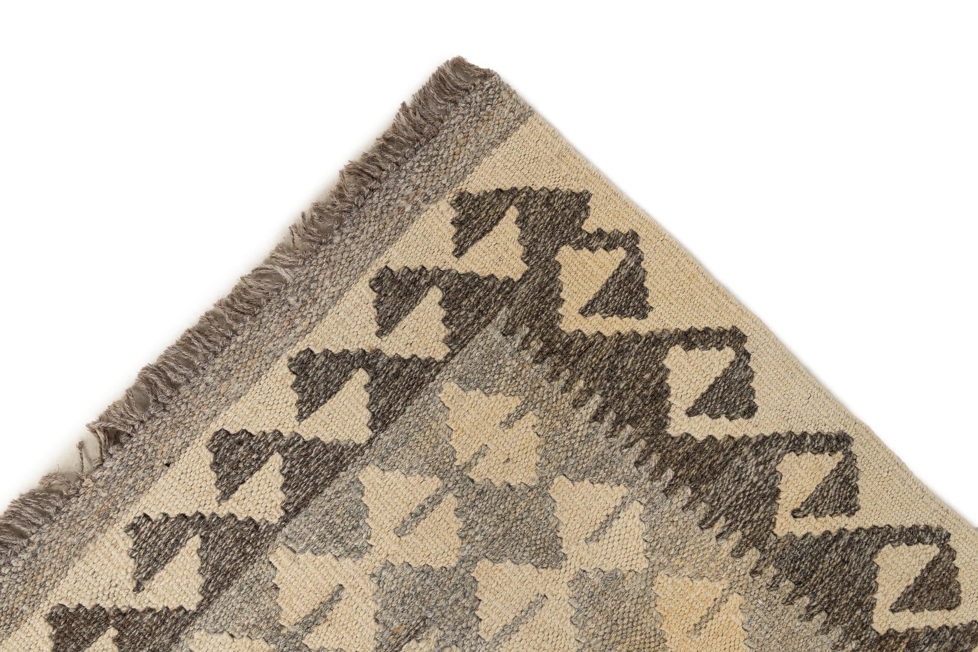 2' 9 x 9' 9 Hand Woven Kilim Maymana Wool Runner Rug