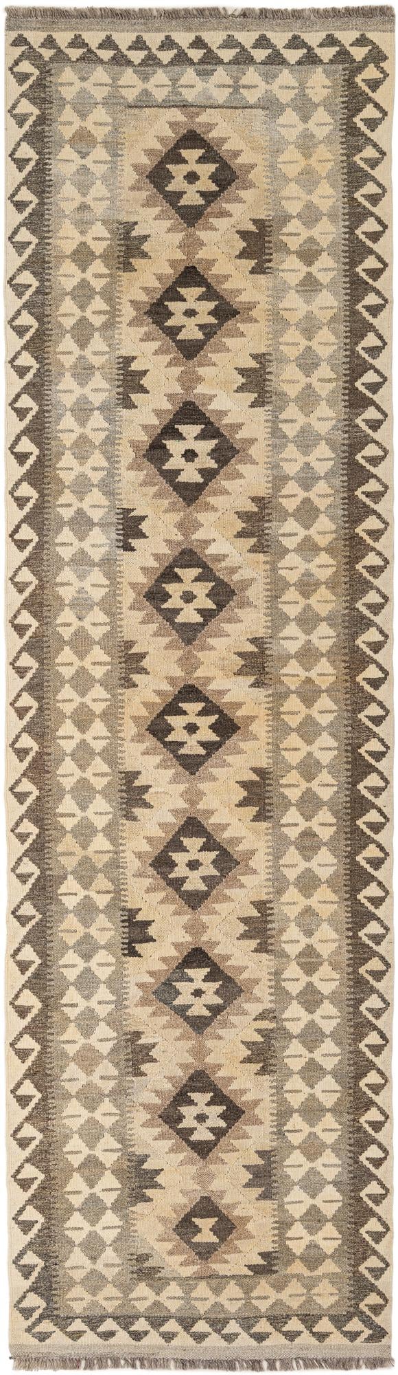 2' 9 x 9' 9 Hand Woven Kilim Maymana Wool Runner Rug