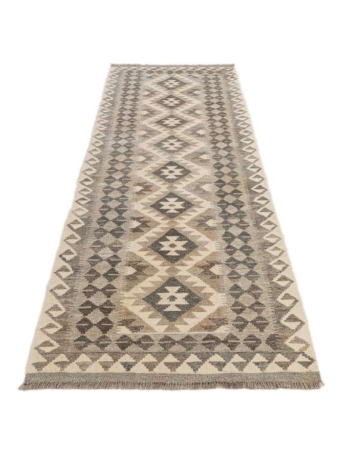 2' 9 x 9' 9 Hand Woven Kilim Maymana Wool Runner Rug