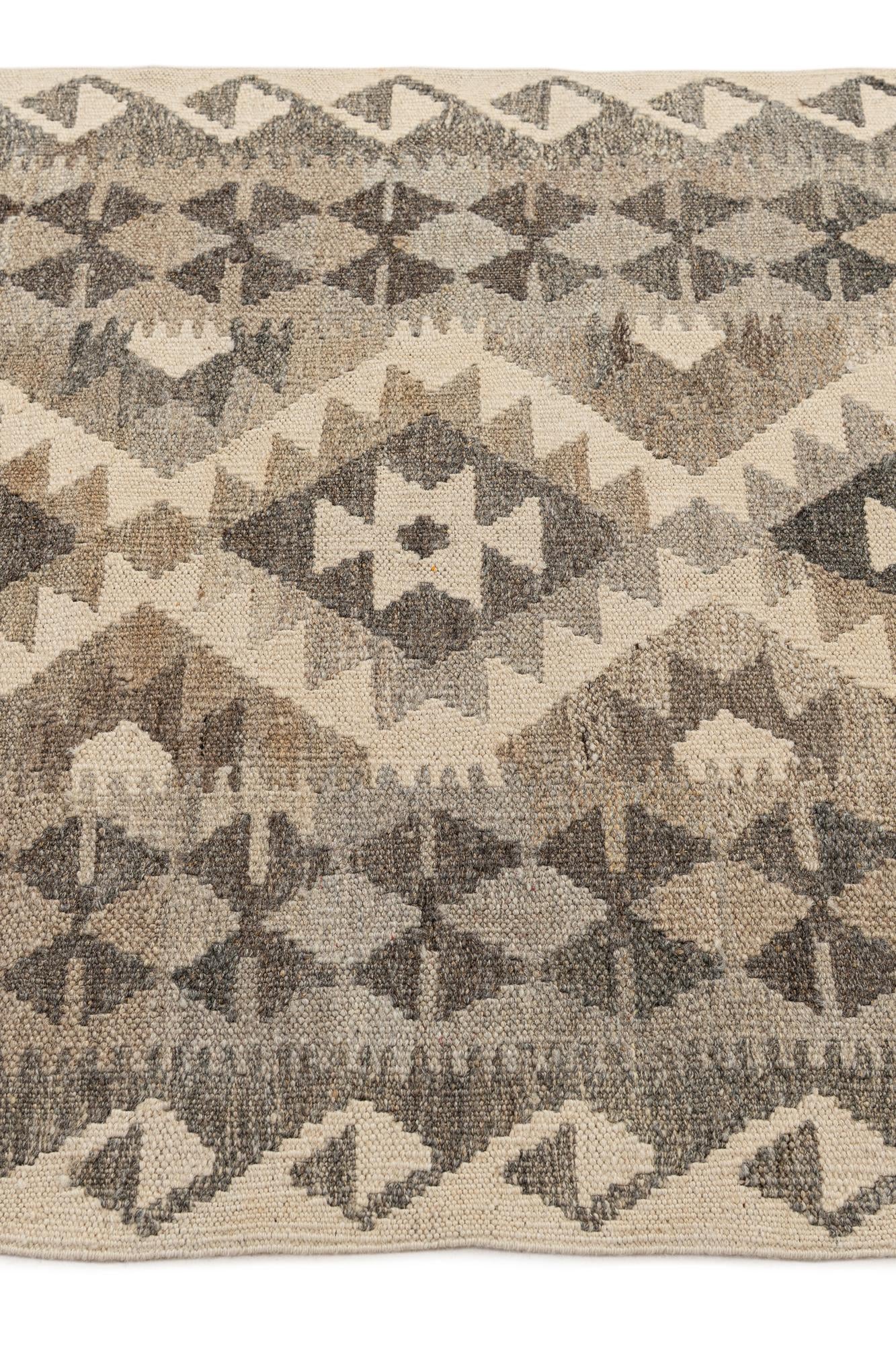 2' 9 x 9' 9 Hand Woven Kilim Maymana Wool Runner Rug