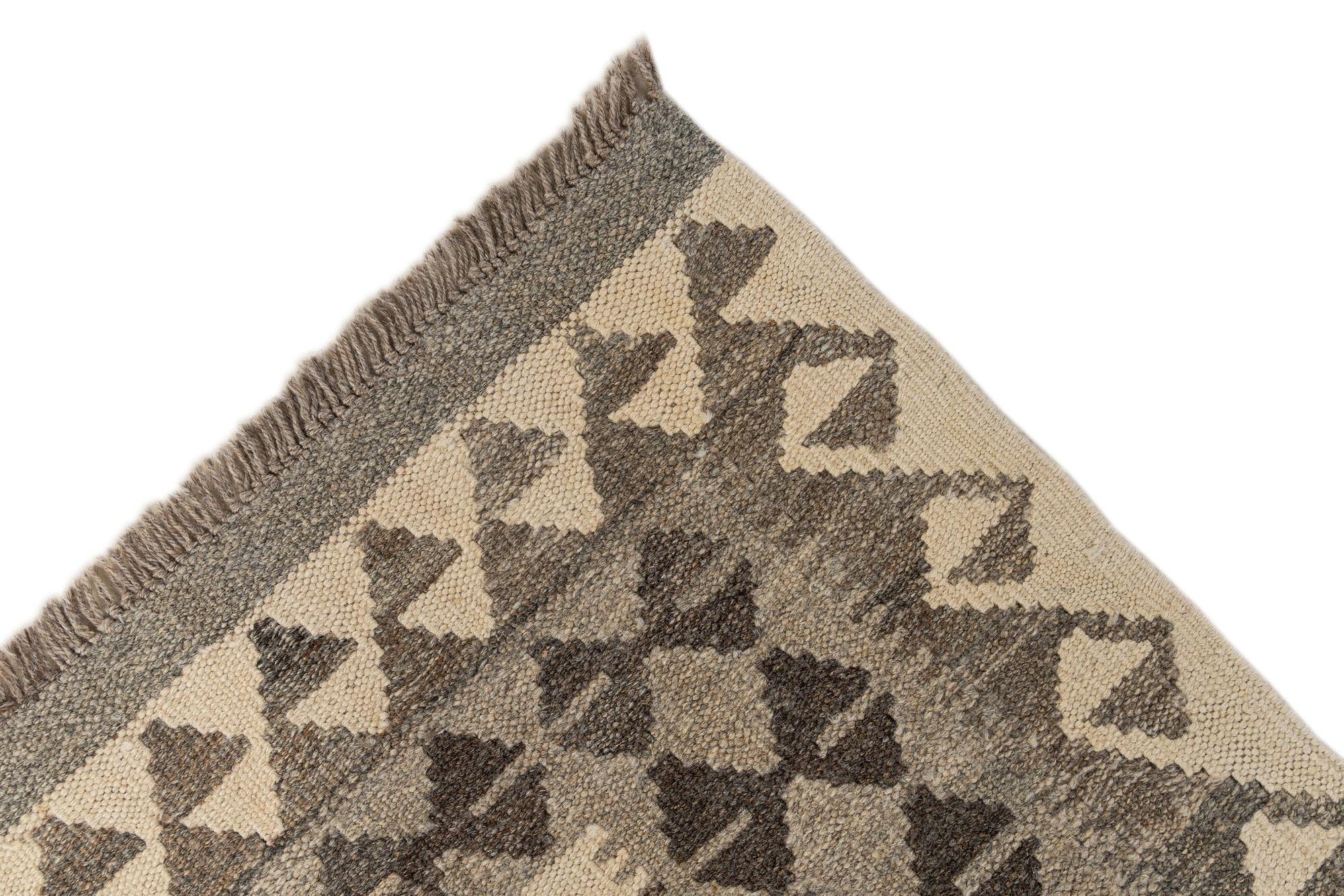 2' 9 x 9' 9 Hand Woven Kilim Maymana Wool Runner Rug