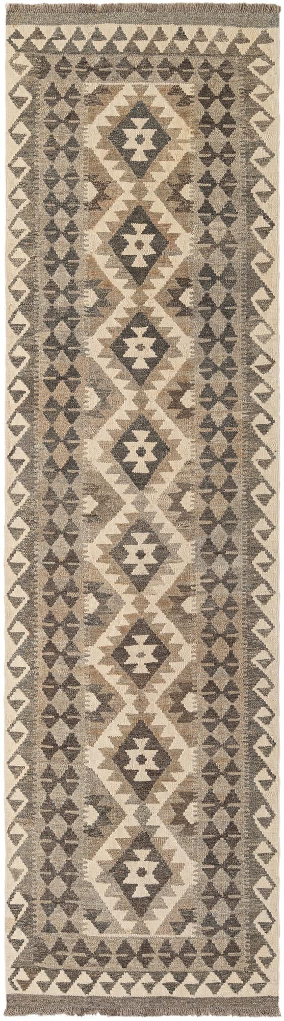 2' 9 x 9' 9 Hand Woven Kilim Maymana Wool Runner Rug