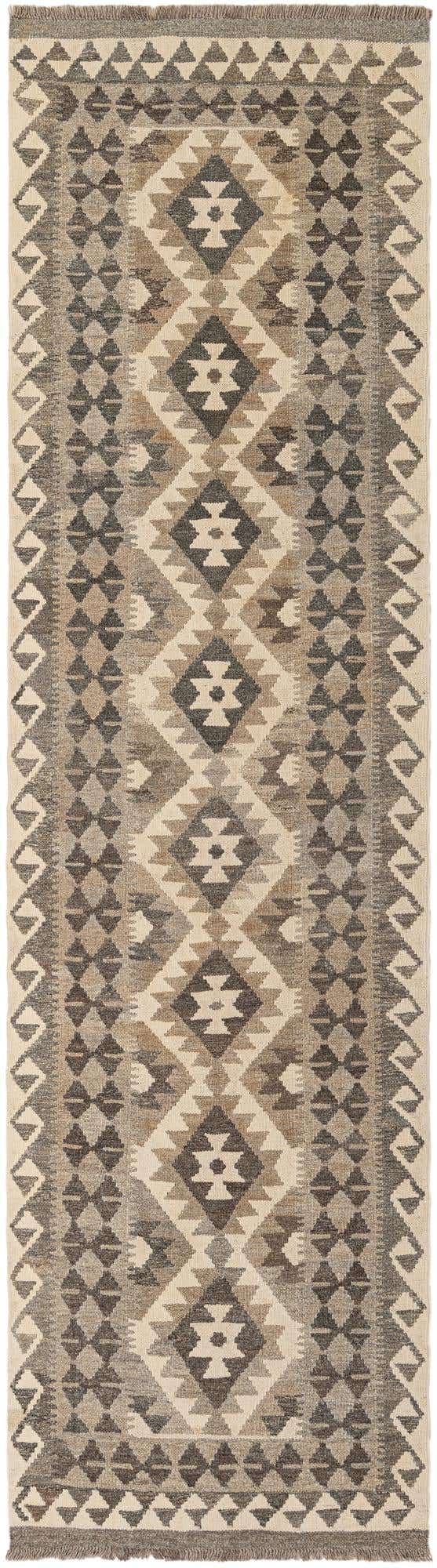 2' 9 x 9' 9 Hand Woven Kilim Maymana Wool Runner Rug