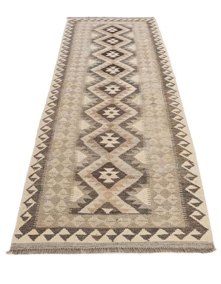 2' 9 x 9' 6 Hand Woven Kilim Maymana Wool Runner Rug