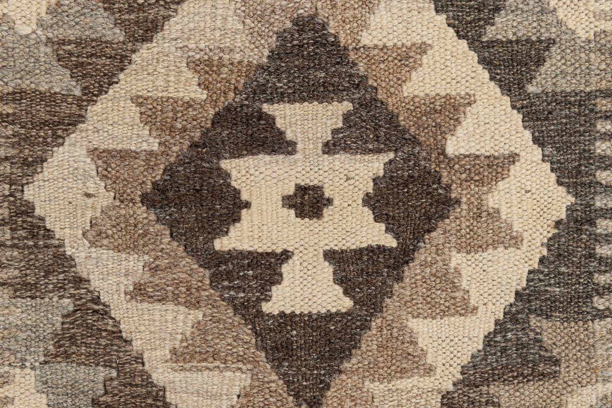 2' 9 x 9' 6 Hand Woven Kilim Maymana Wool Runner Rug