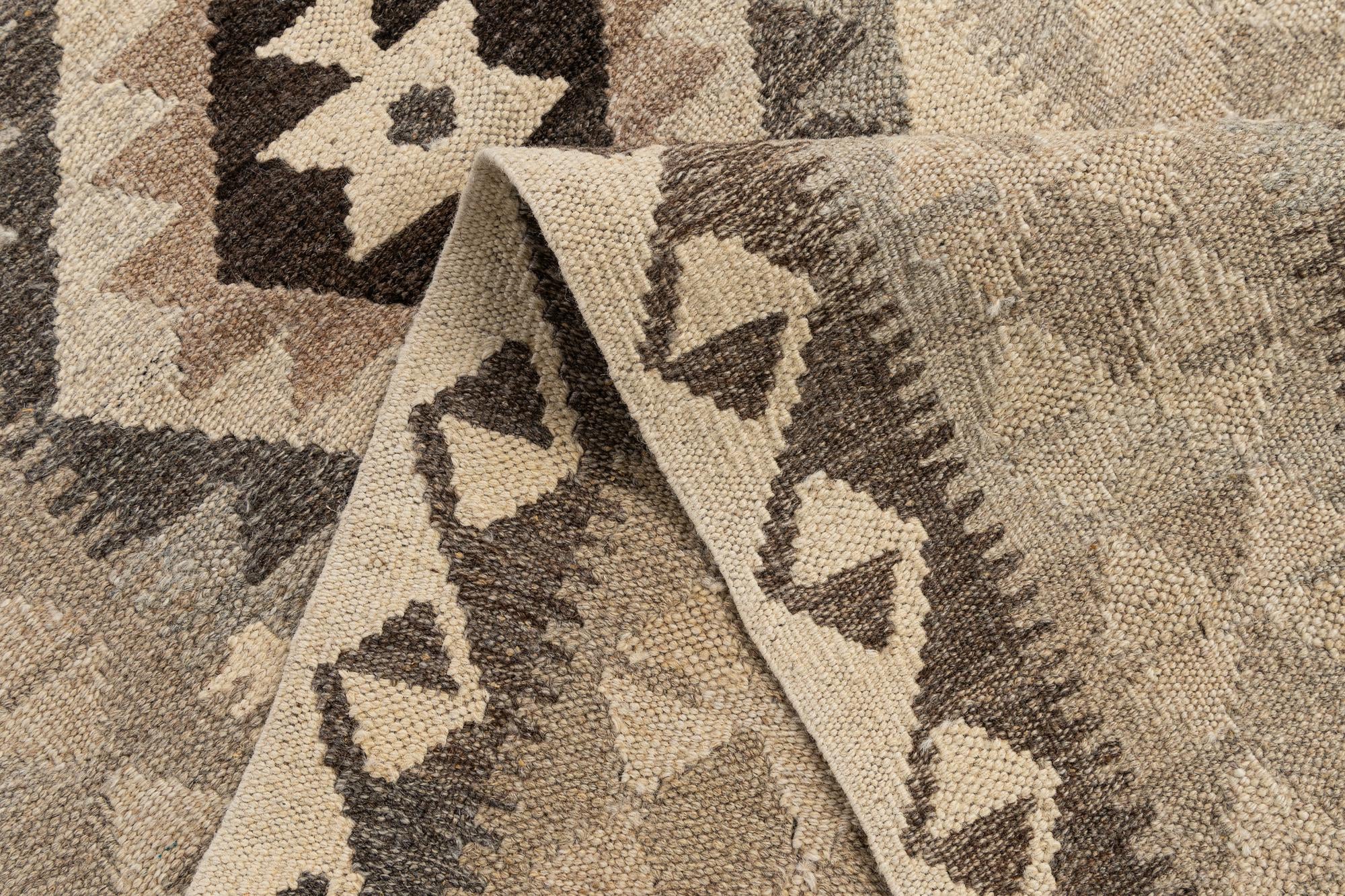 2' 9 x 9' 6 Hand Woven Kilim Maymana Wool Runner Rug