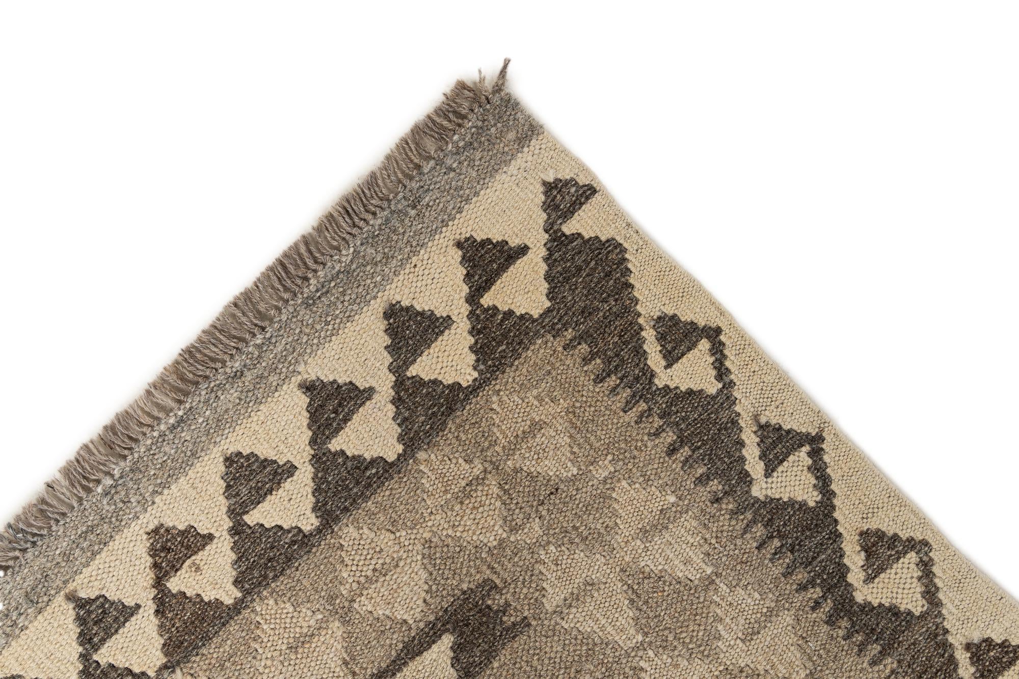 2' 9 x 9' 6 Hand Woven Kilim Maymana Wool Runner Rug