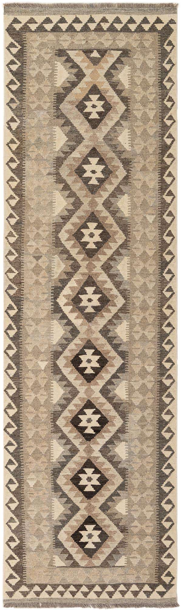 2' 9 x 9' 6 Hand Woven Kilim Maymana Wool Runner Rug