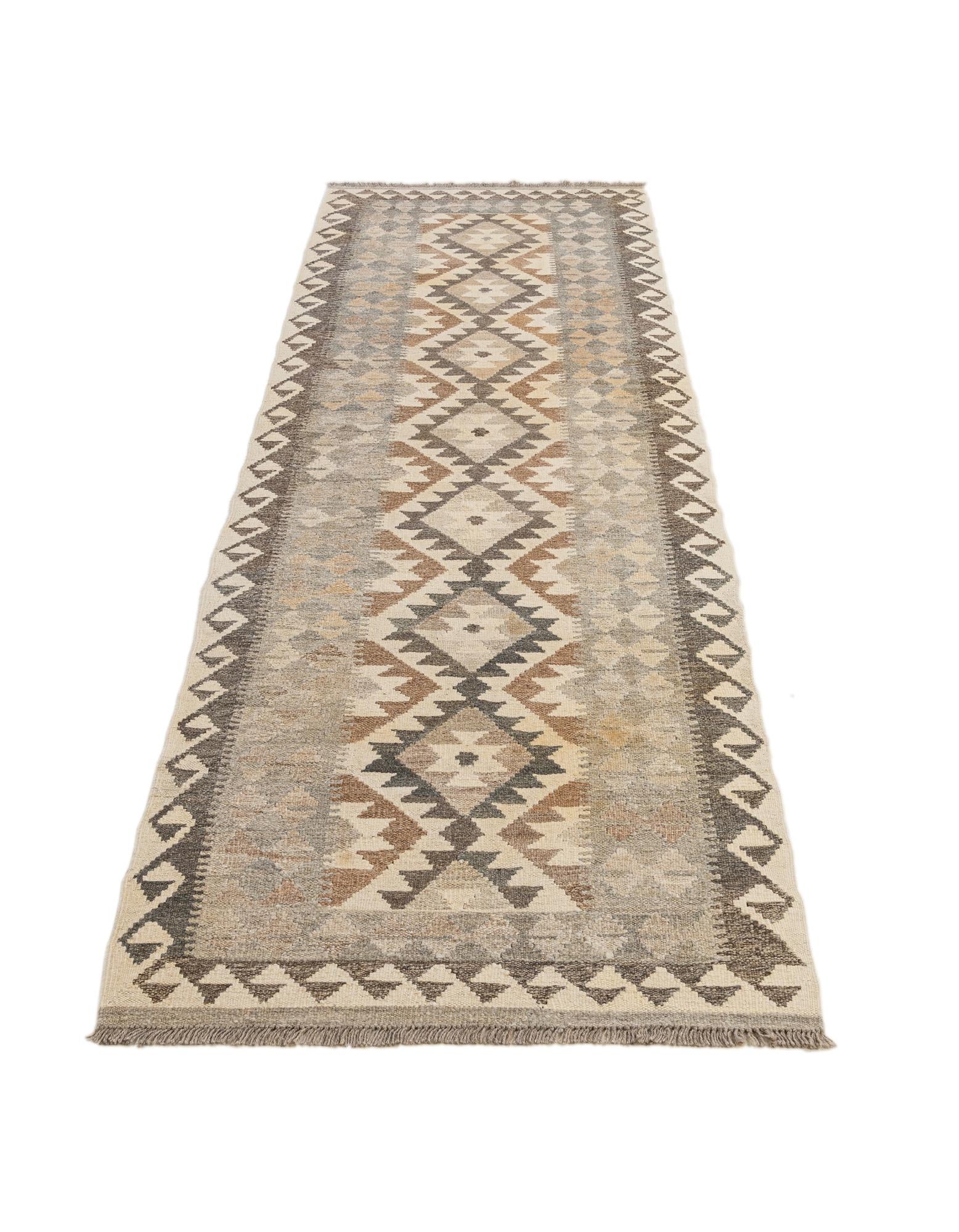 2' 9 x 9' 7 Hand Woven Kilim Maymana Wool Runner Rug