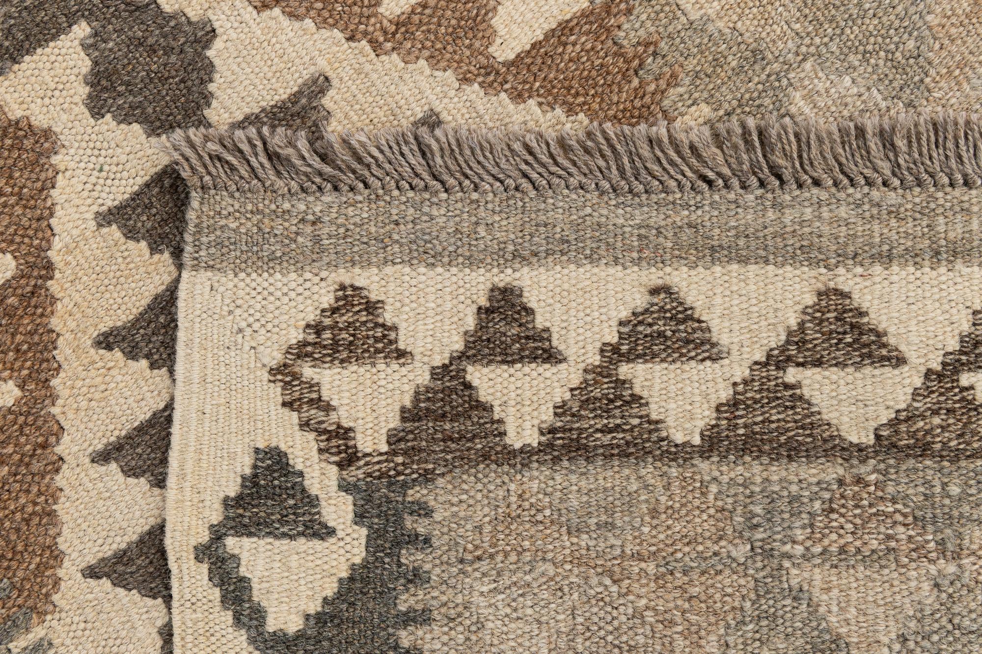 2' 9 x 9' 7 Hand Woven Kilim Maymana Wool Runner Rug