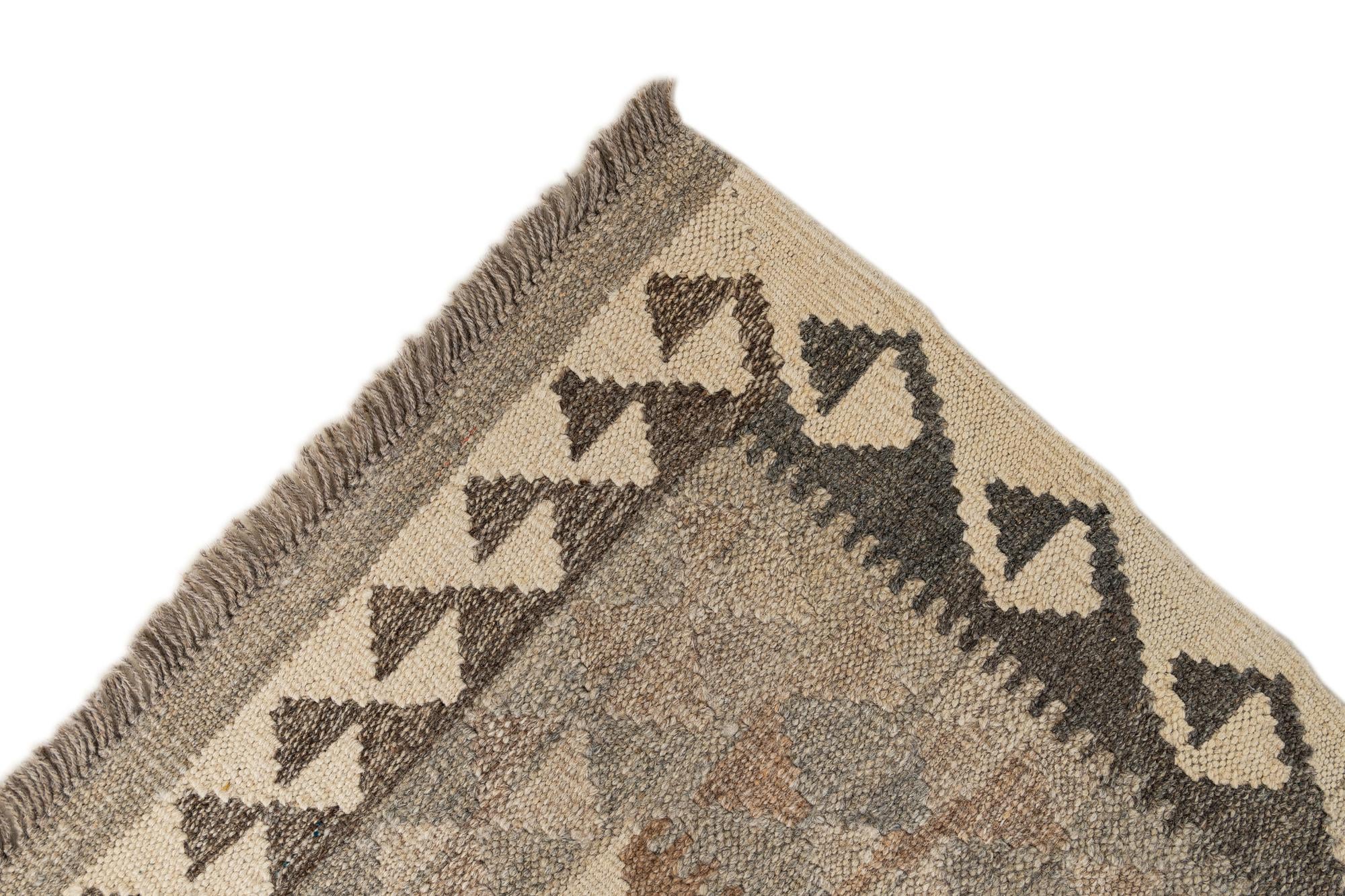 2' 9 x 9' 7 Hand Woven Kilim Maymana Wool Runner Rug