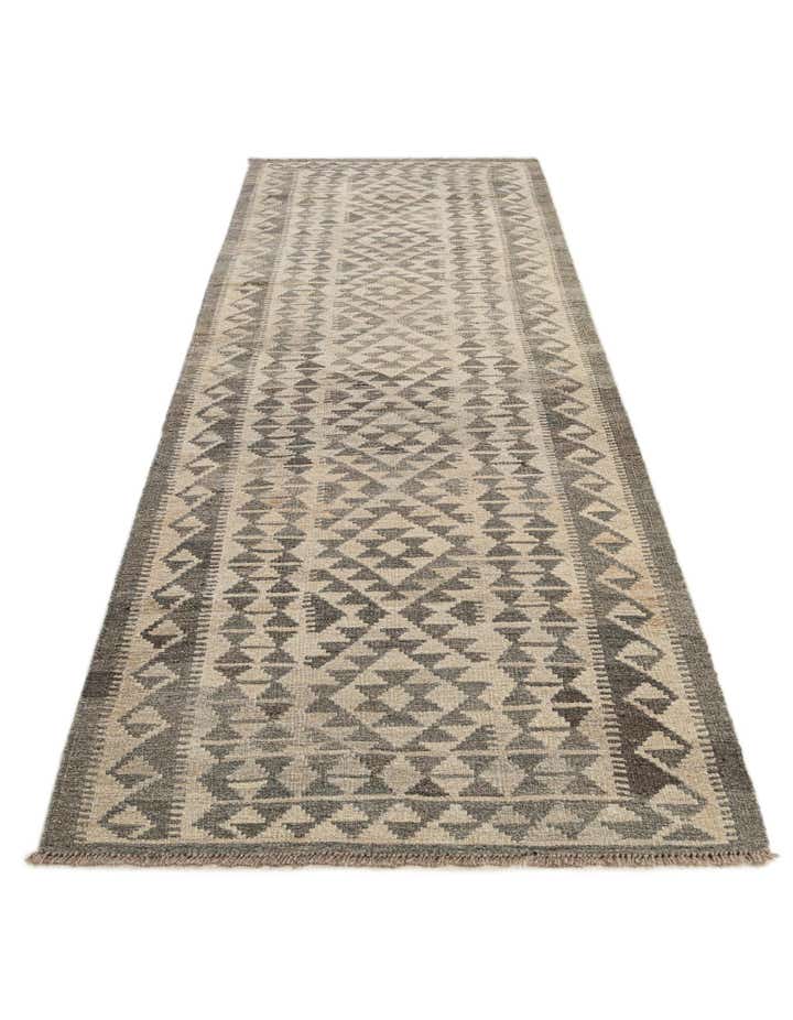2' 11 x 9' 9 Hand Woven Kilim Maymana Wool Runner Rug