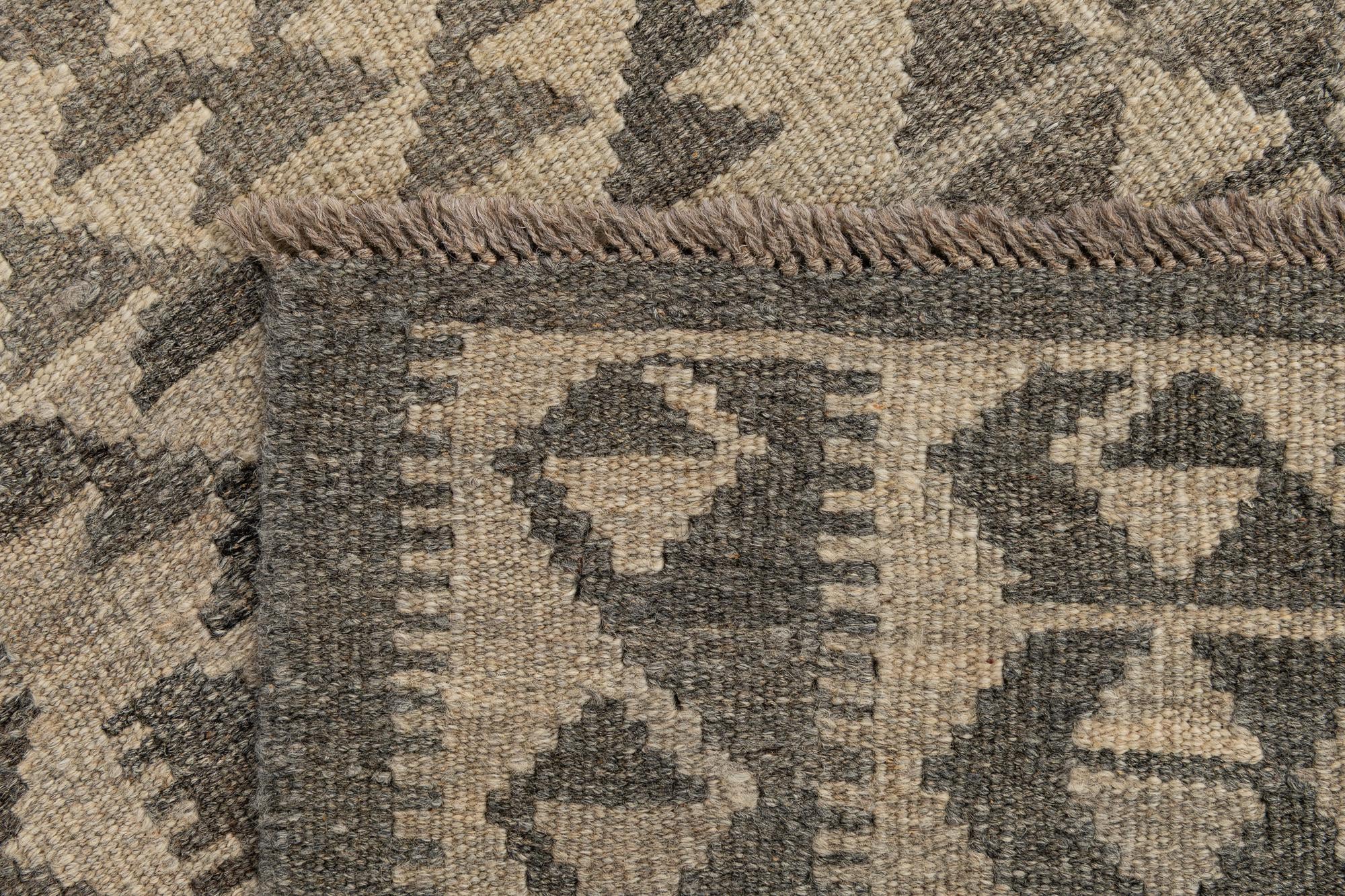 2' 11 x 9' 9 Hand Woven Kilim Maymana Wool Runner Rug