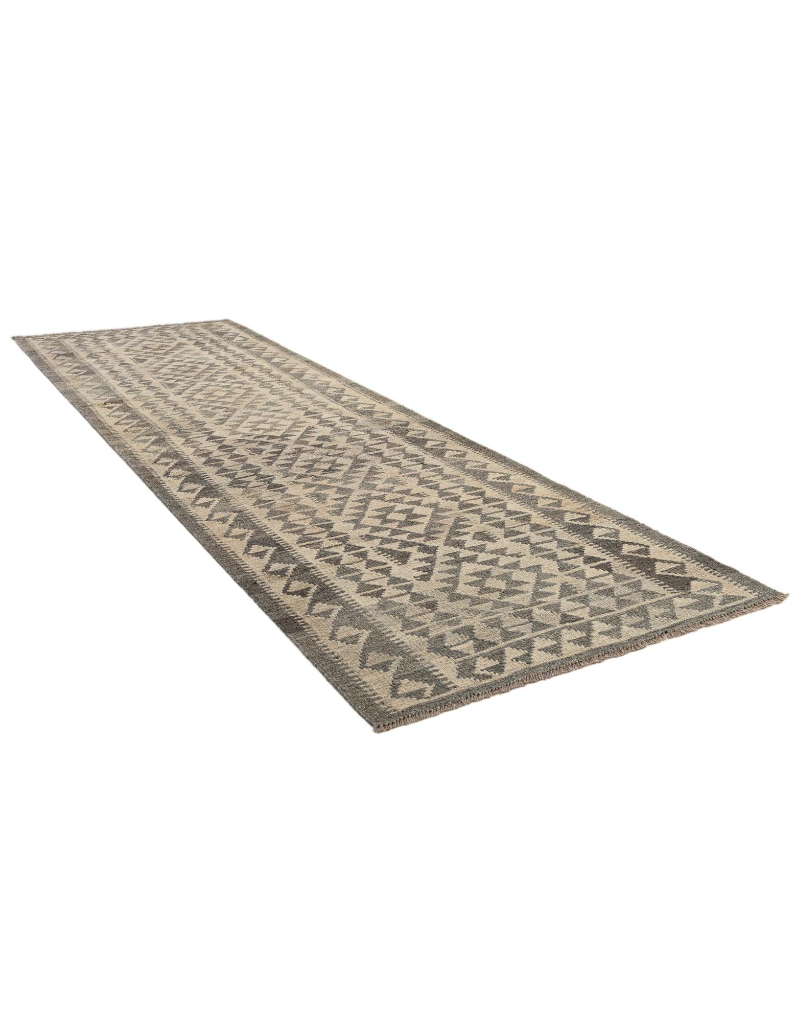 2' 11 x 9' 9 Hand Woven Kilim Maymana Wool Runner Rug