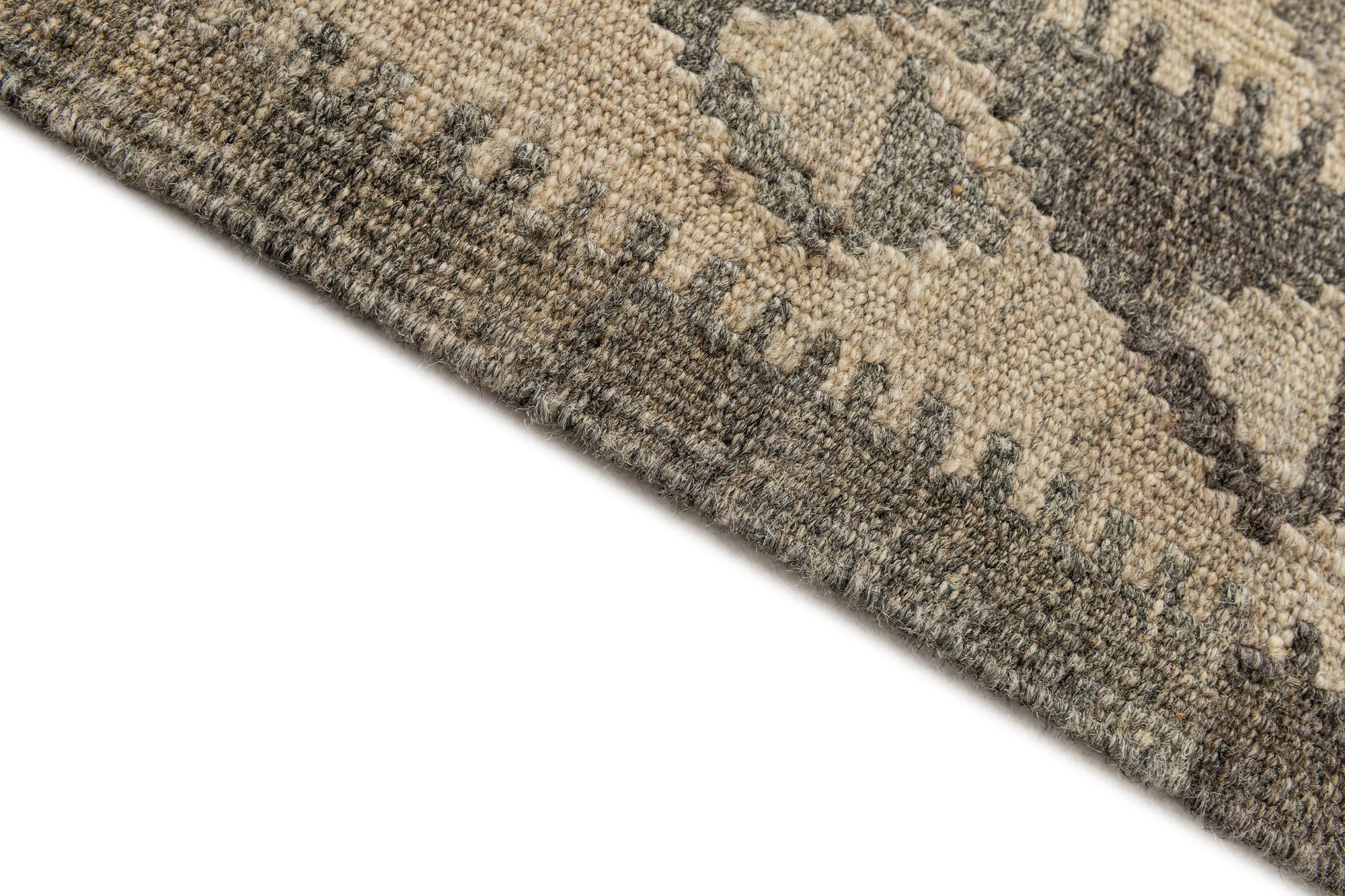 2' 11 x 9' 9 Hand Woven Kilim Maymana Wool Runner Rug
