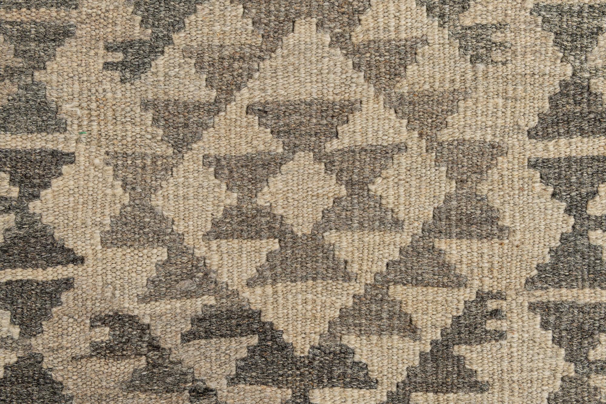 2' 11 x 9' 9 Hand Woven Kilim Maymana Wool Runner Rug