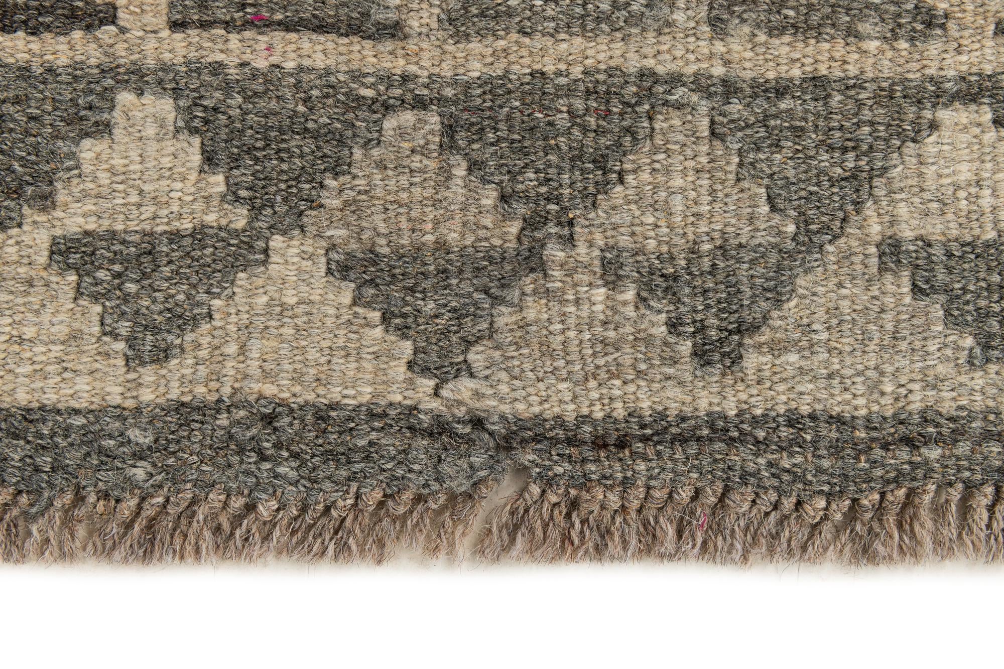 2' 11 x 9' 9 Hand Woven Kilim Maymana Wool Runner Rug