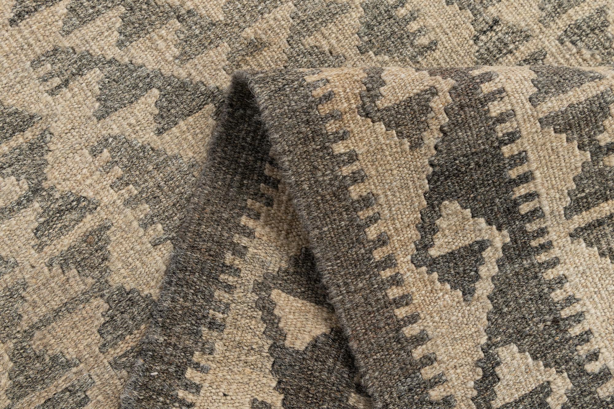 2' 11 x 9' 9 Hand Woven Kilim Maymana Wool Runner Rug