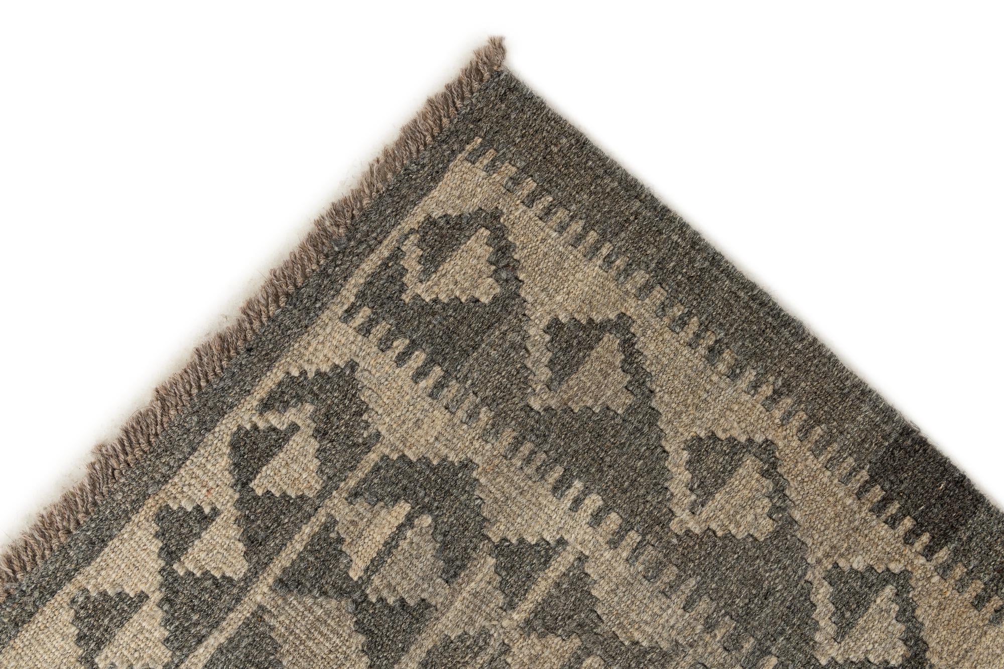 2' 11 x 9' 9 Hand Woven Kilim Maymana Wool Runner Rug